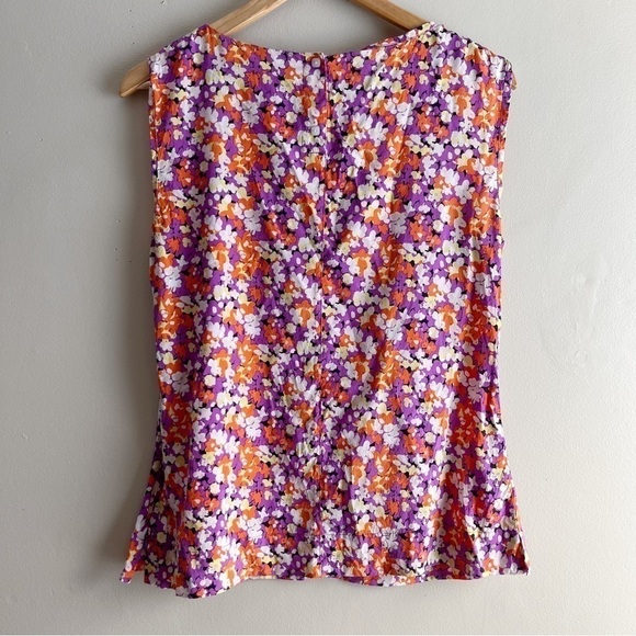 Anthropologie Leifsdottir Silk Ruffle Sleeveless Blouse Orange/Purple Florals, 8 - Picture 7 of 12